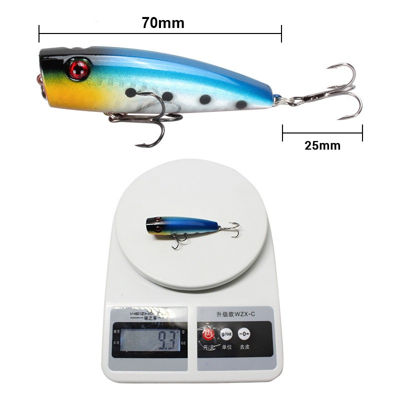 SYFishing 1Pcs Classical Laser Popper Umpan Pancing 7cm/9.3g Swimbait Fishing Lure Ikan Floating Bass Bait Wobbler Kail Memancing Tackle