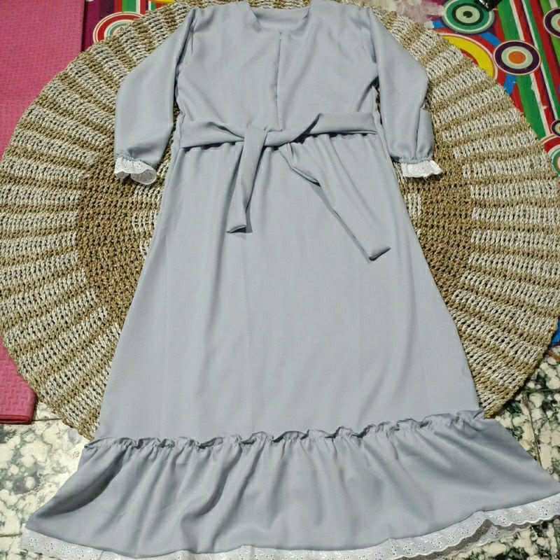 Tereza Dress Ukuran ALLSIZE BAJU GAMIS  DRESS BIG SIZE-Gamis renda abu