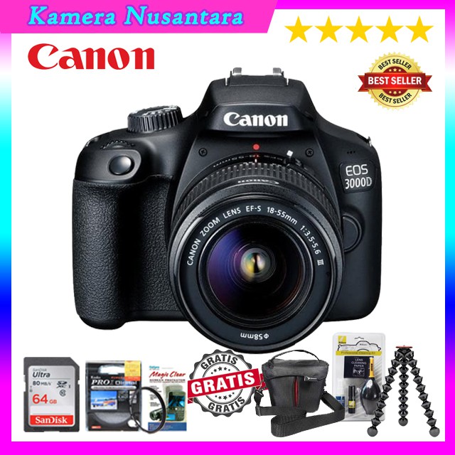 CANON EOS 3000D KIT 18-55MM III WIFI ORIGINAL / CANON EOS 3000D / 3000D / CANON 3000D - PAKET LENGKA