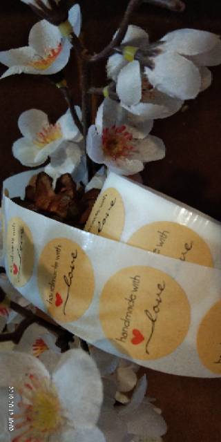 Stiker Label Bulat 2.5Cm Bahan Kertas Craft Natural Motif Tulisan Handmade with Love