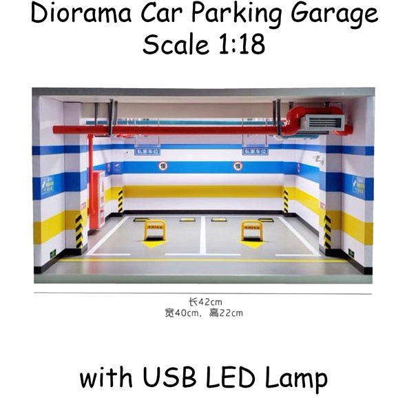 Diorama Diecast 2 Car Parking Lot Garage LED Lamp Blue Yellow 1:18/18