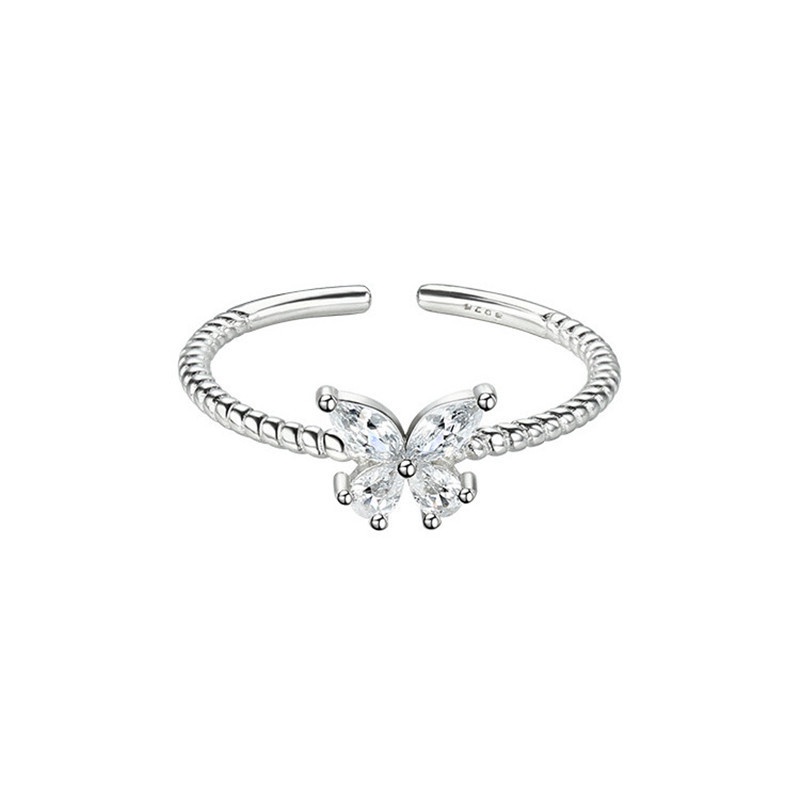Cincin 925 Silver Desain Kupu-Kupu Aksen Berlian Untuk Wanita