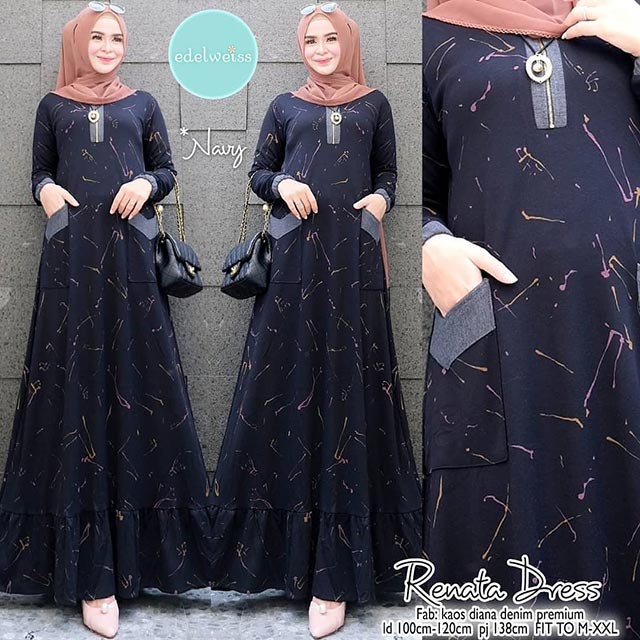 Gamis Wanita Calvin Jeans Diana Busui Tebal Melar Nyaman di Pakai Fane Levila Gamis Muslim Kekinian-RENATA NAVY
