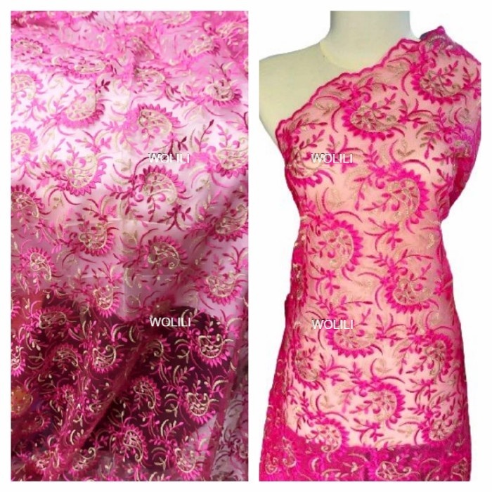 Kain Tile Tulle Dua warna Brukat Kebaya Brokat Pink Gold 150cm -50cm