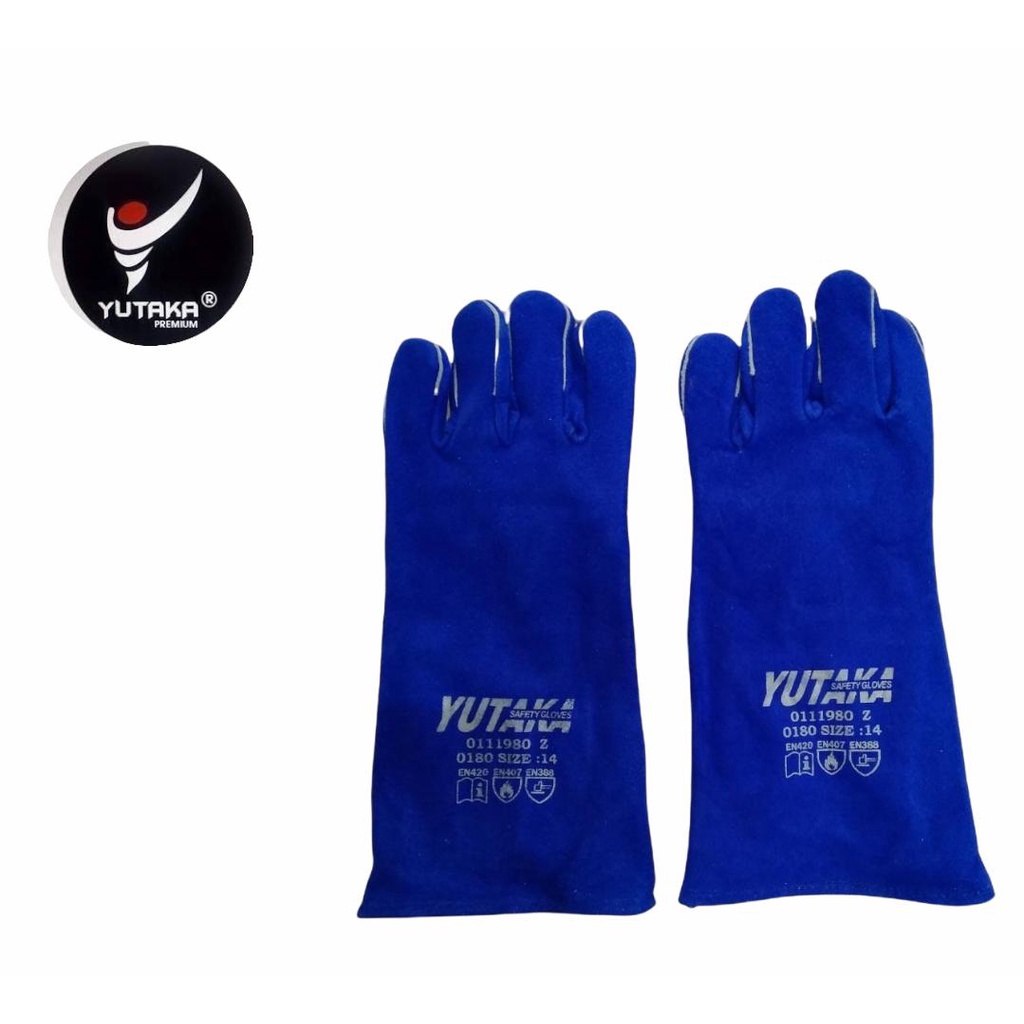 Sarung Tangan Las YUTAKA 14 INCH premium biru putih