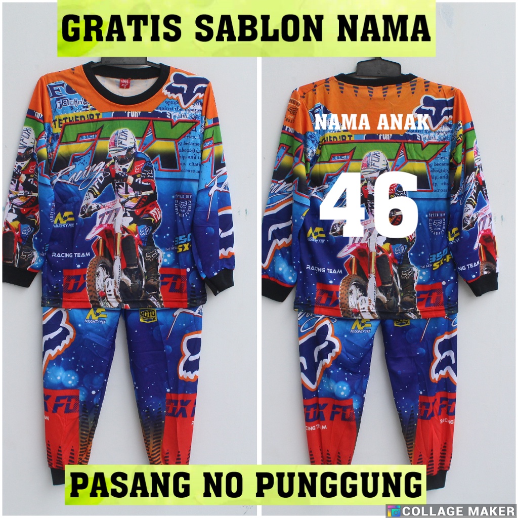 stelan baju cross anak/baju cross racing hill/baju trail anak size 1-12thn