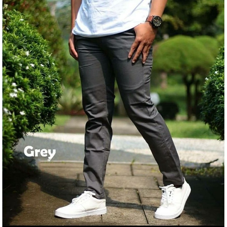 CELANA CHINO Panjang pria Slimfit KERJAHARIAN Santai Casual Formal Hitam Abu Cream Mocca Size 27-38