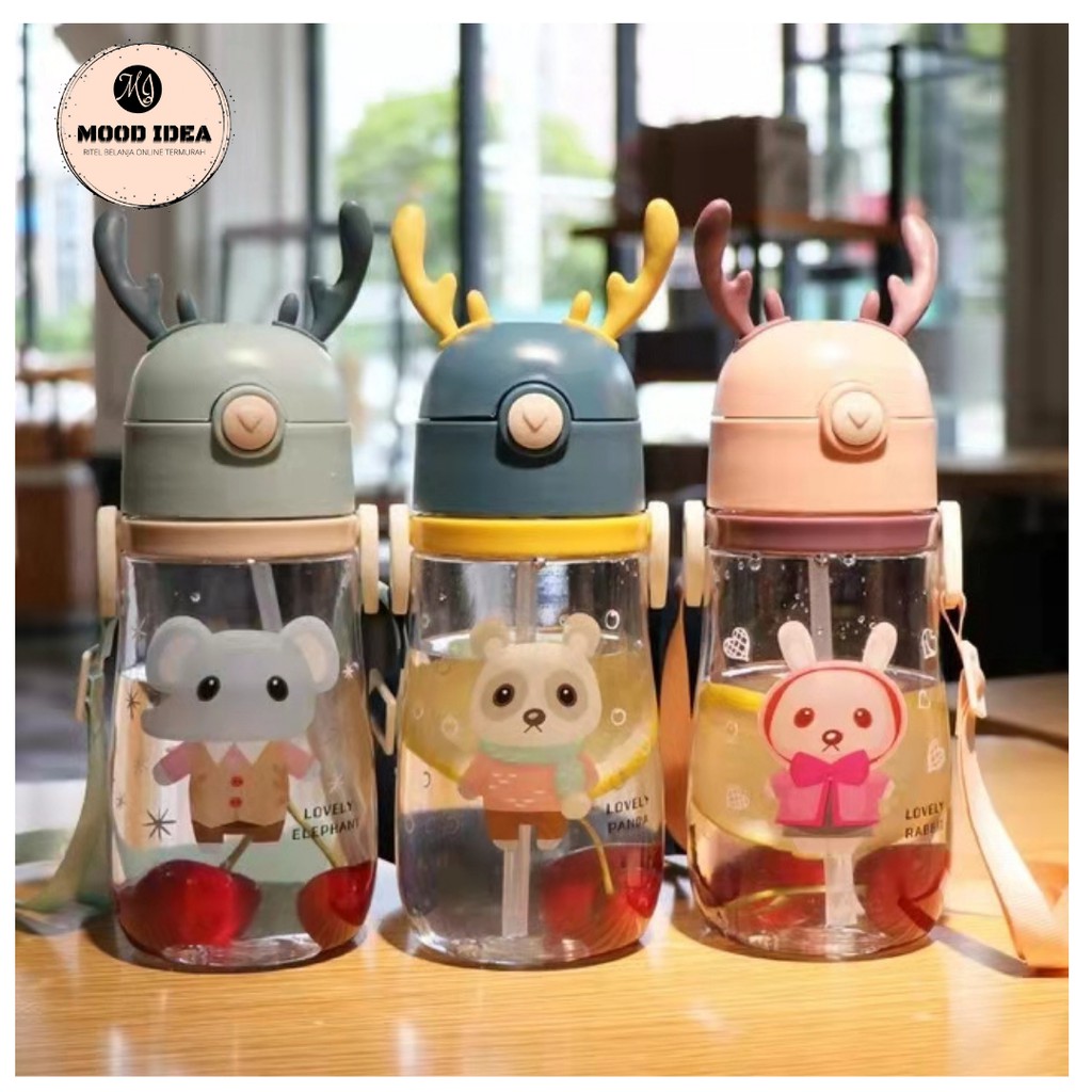 (MI) Botol Minum Tali Sedotan Tanduk Rusa / Botol Minum Anak 600 ML BPA