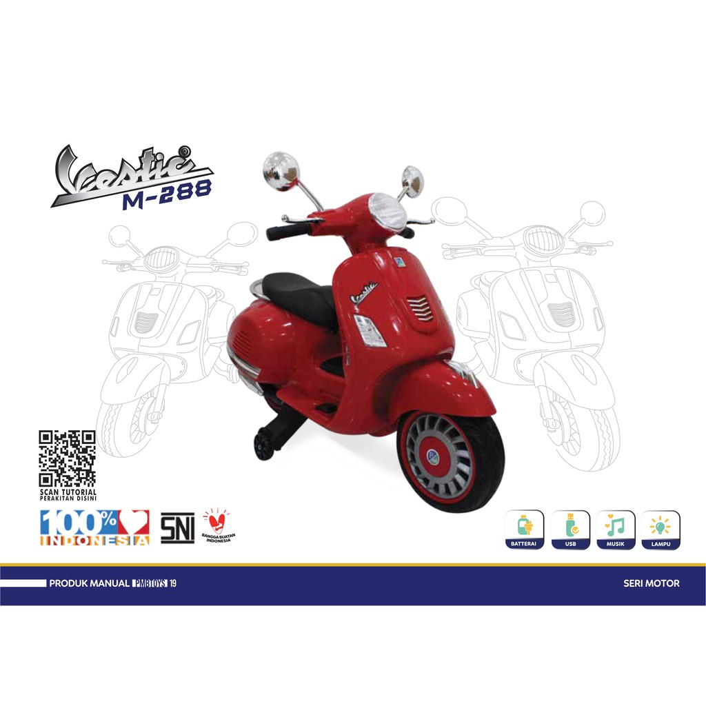 Motor Aki Anak VESPA VESTIC PMB M288 Mainan Motor Anak