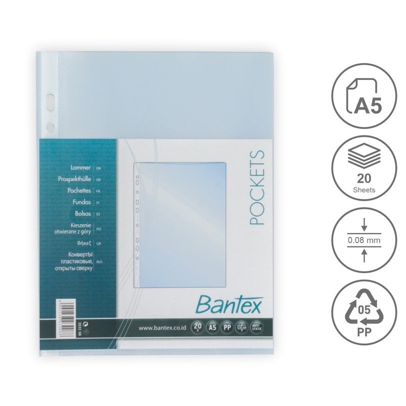 

Bantex PP Pocket File Sheet Protector Size A5 20 Lembar