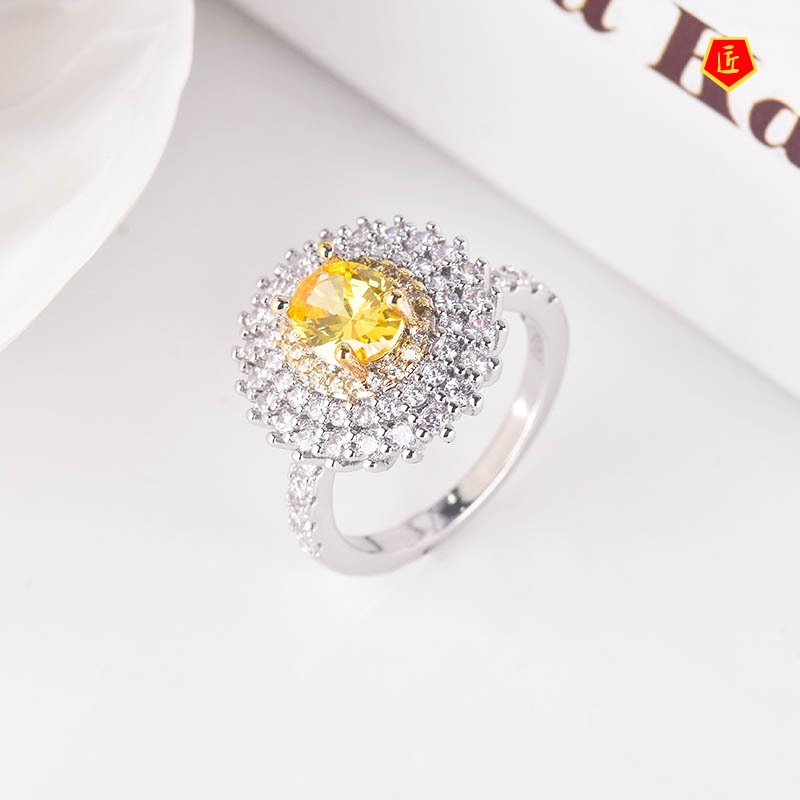 [Ready Stock]Luxury Citrine Two-Tone Ring