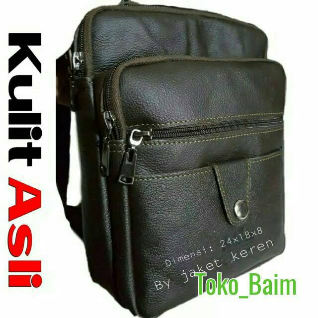 Tas Kulit Selempang pria asli motip jeruk Garut