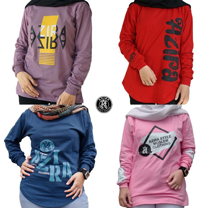 Kaos Atasan Wanita Lengan Panjang | Kaos wanita Style Hijab | Kaos Atasan Azira Ukuran L M XL XXL XX