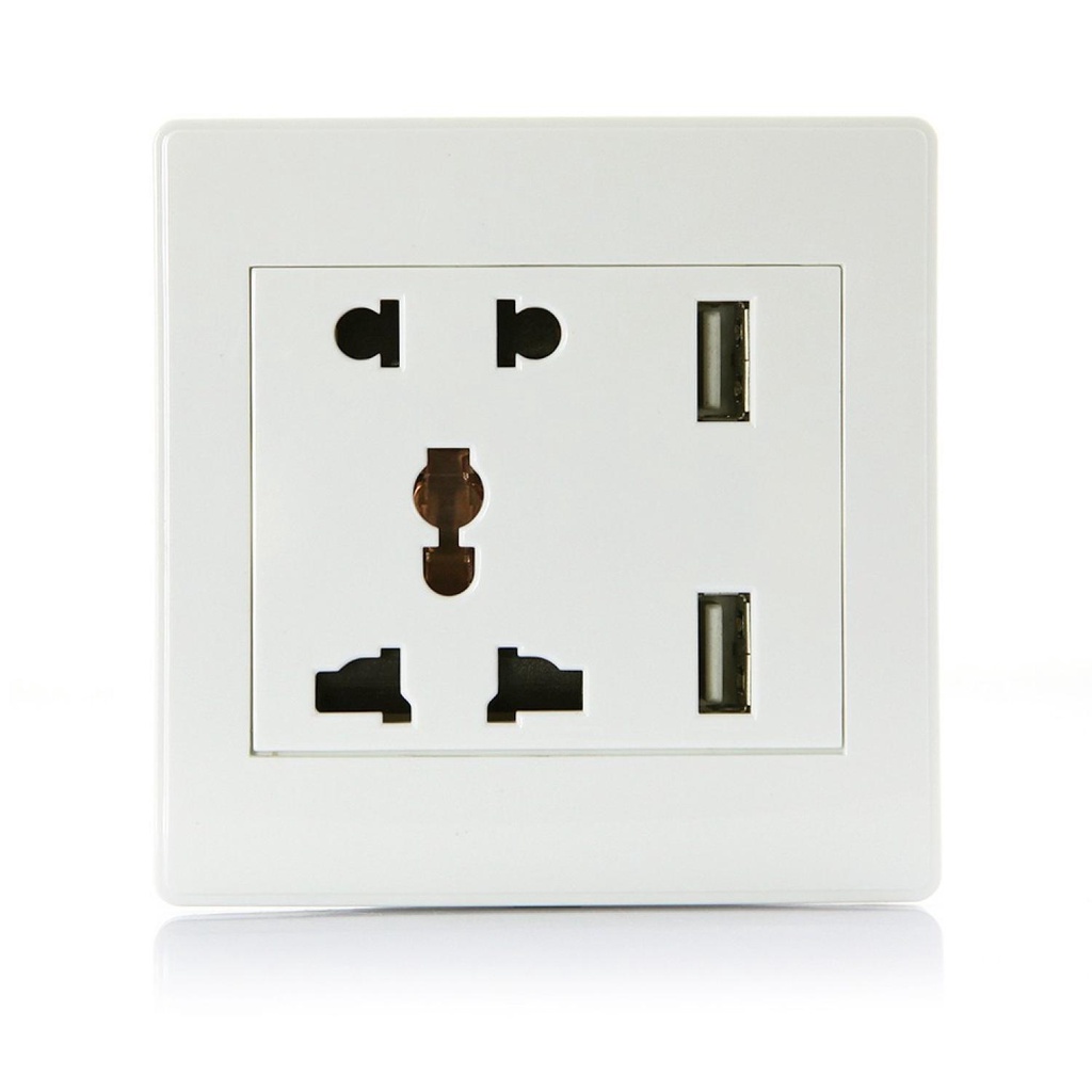 Kontak Universal UK EU US &amp; 2 USB Port  /  Saklar Dinding Tempel Rumah Broco Modern / Stop Kontak Usb Charger 2 Lubang Wall Socket Universal /Saklar Colokan Listrik Mengisi Daya Baterai Alat Elektronik Lainnya / Stop Kontak USB Charger Murah Original