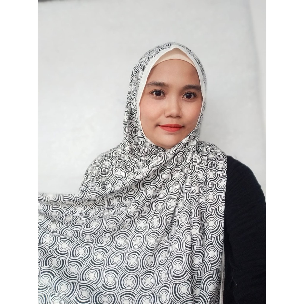 Hijab Pashmina Monochrome 170cm x 70cm Kekinian Hitam Putih