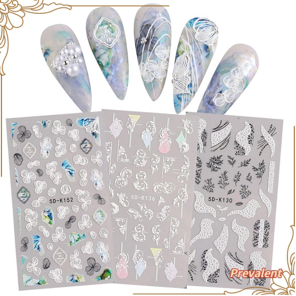 Stiker Nail Art Desain Ukiran Hollow 5D Dengan Perekat Untuk Wanita