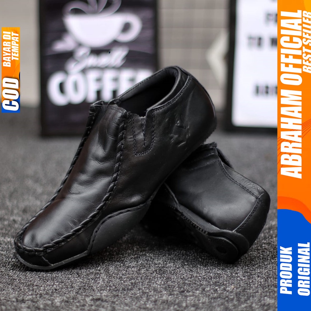 Sepatu Formal Pantofel Kerja Kulit Asli Hitam Pria Abraham Elif