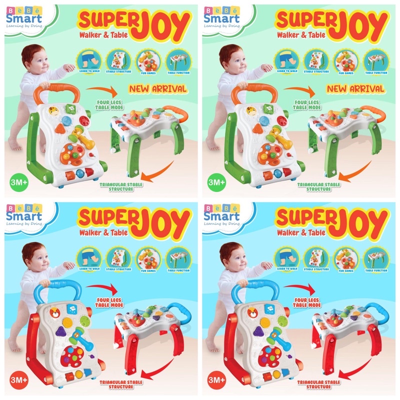 BEBE SMART SUPER JOY PUSH WALKER and TABLE /Mainan dorongan bayi belajar berjalan anak bayi/Bebesmart Baby Push Walker superjoy