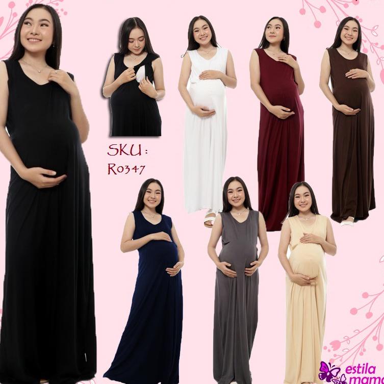 (Sherin) Tankdress inner gamis hamil menyusui “Estila Mama” Krem/Putih/Marun/Coklat/Abu/Biru/Hitam K
