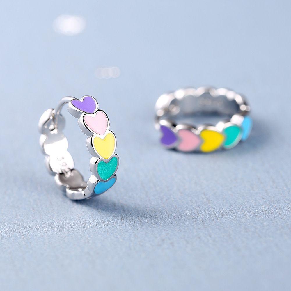 Perhiasan Anting Nanas Romantis Hati Enamel Rainbow Piercing Earring Hoops
