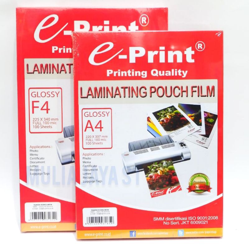 

Laminating Pouch Film F4 laminasi E-Print