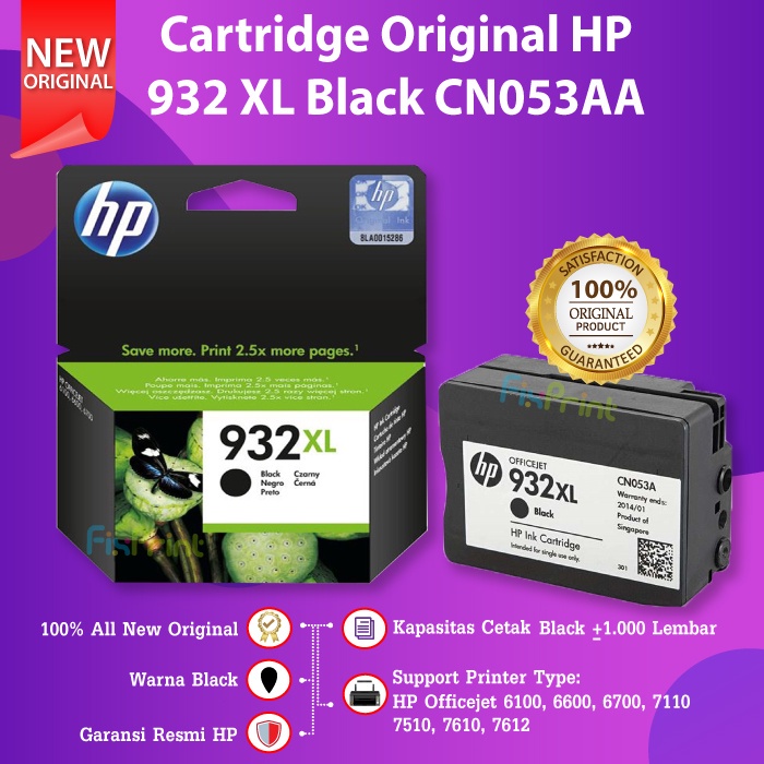 Cartridge Original HP 932XL 932 XL Black CN053AA Tinta Printer HP Office jet 6100 6600 6700 7110 7510 7610 7612