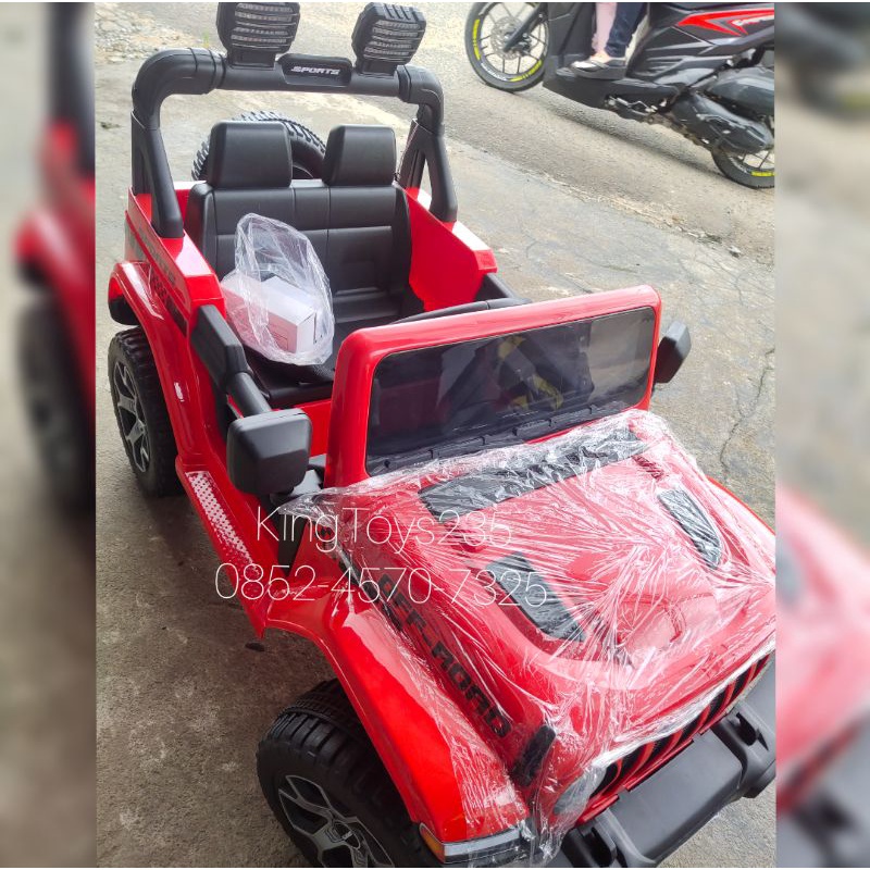 Mobil Aki Anak Model Jeep Merah Charger Musik Lampu Besar Remote Control Control Remot Pedal Gas Sab