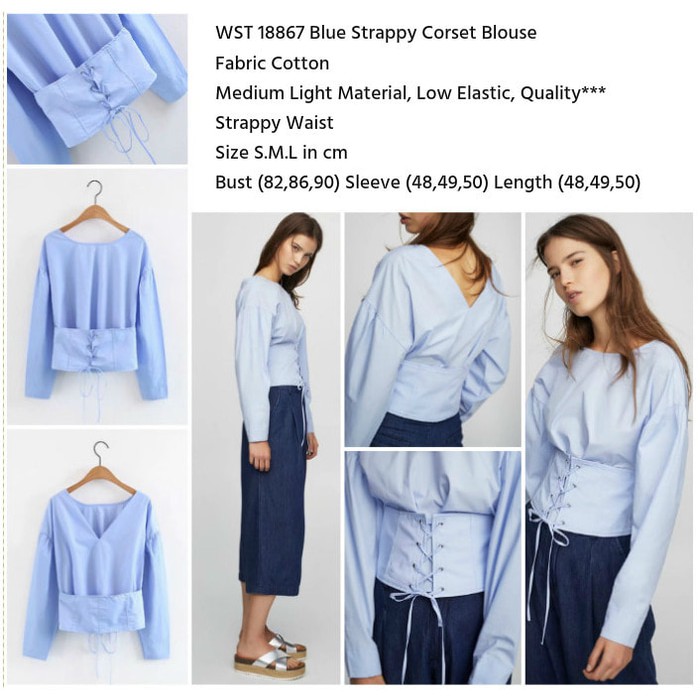 Blue Strappy Corset Blouse (size S,M,L) w f8867 import
