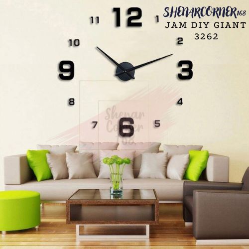 SHENAR JAM DINDING DIY BESAR ANGKA HURUF 3D / JAM RAKSASA TEMPEL TEMBOK GIANT WALL CLOCK, SHENARCORNER168