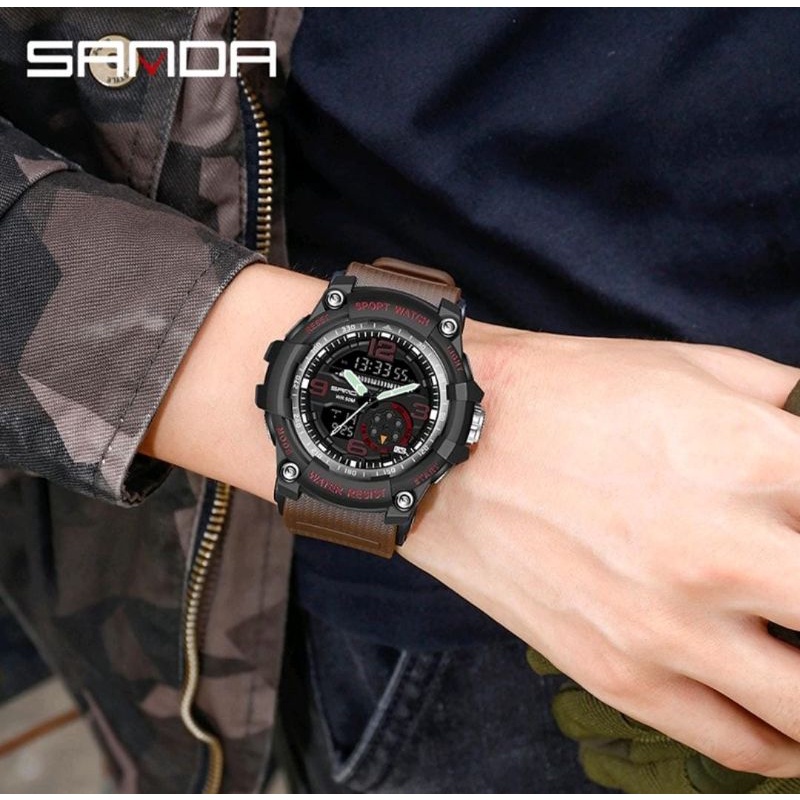 Jam Tangan SANDA 3036 Jam Tangan Pria Digital Analog Tali Rubber Shockproof Anti Air