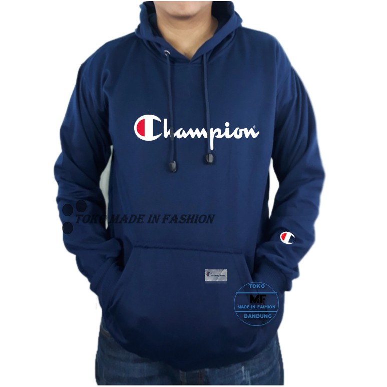 Sweater Hoodie Champion Premium Motif Tulisan Bordir Full Tag wash Original