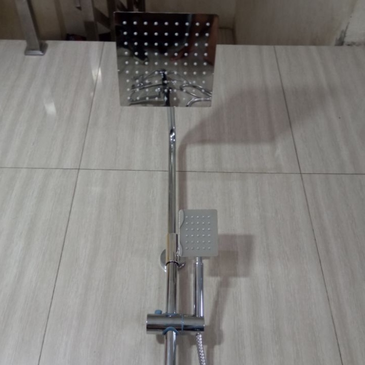 Shower Mandi Set Tiang + Kran Cabang 1/2&quot; SHOWER COULUMN Stainless Model Kotak / Wall &amp; Hand Shower Stainless | Shower Tiang Stainless