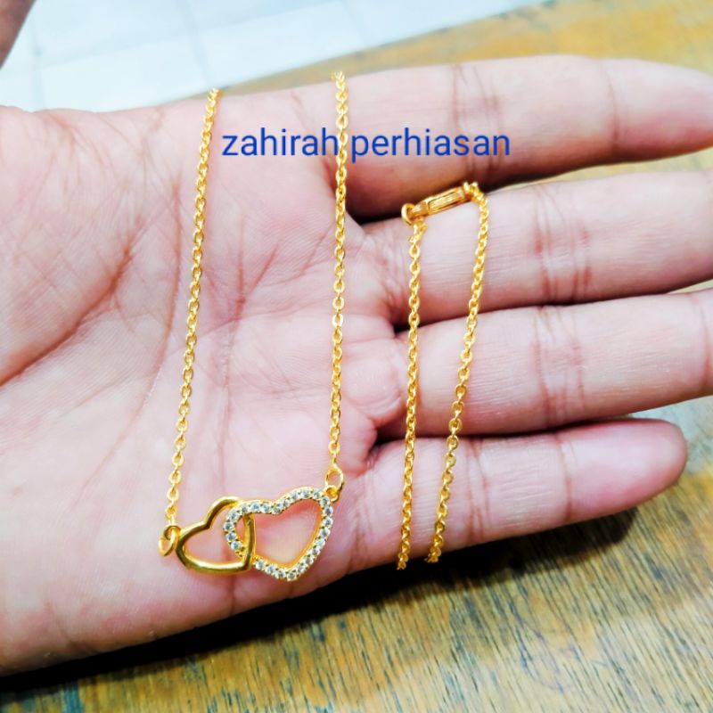 KALUNG WANITA TITANIUN LIONTIN LOVE LOVE ANTI KARAT DAN AWET