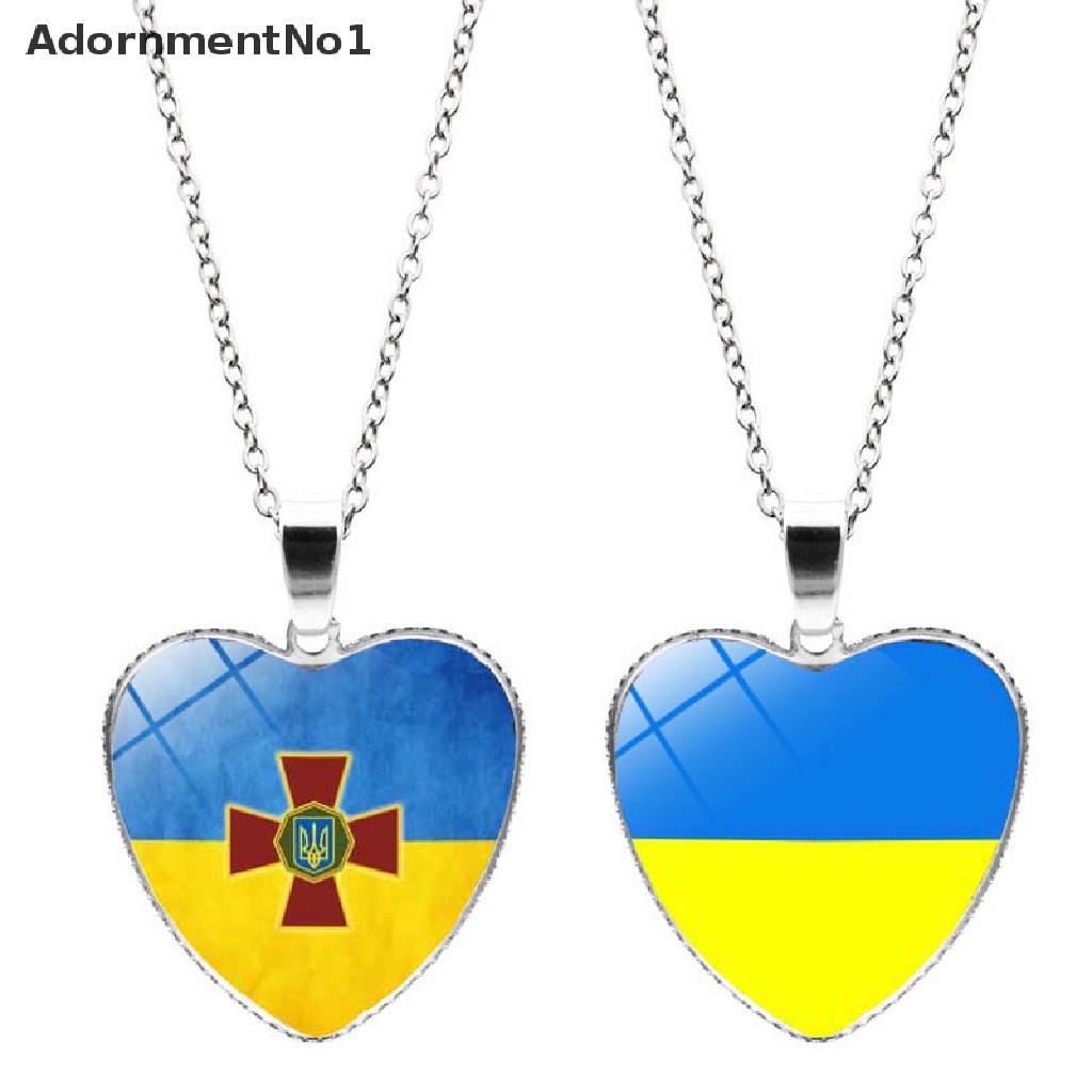 (AdornmentNo1) Kalung Rantai Dengan Liontin Kaca Motif Bendera Ukrainia Untuk Wanita