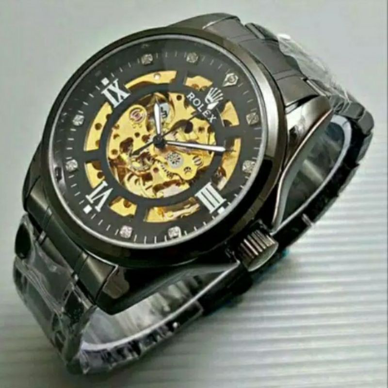 JAM TANGAN PRIA ROLEK AUTOMATIC MODEL TRANSPARAN RANTAI STAINLEES