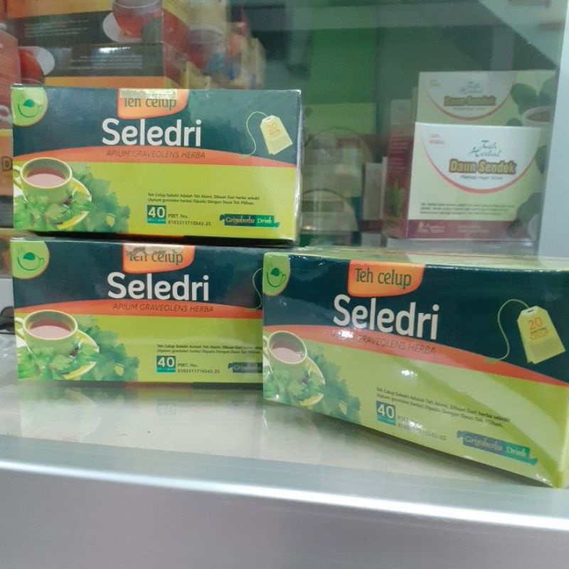 

Teh Daun Seledri. Menurunkan Tekanan Darah Tinggi. Memperlancar Sirkulasi Darah. Mengobati Pusing . Mencegah stroke. Kemasan Teh Celup isi 20kantong