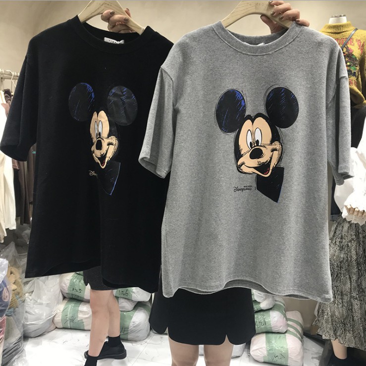 T-shirt Wanita Longgar Ukuran Besar Kaos Lengan Pendek Motif Katun Disney Kaos Fashion Premium