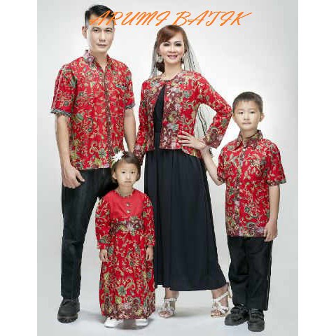 Sarimbit Pasangan Keluarga Gamis Maxi Long Dress Batik 1540 Merah