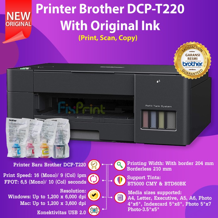 Printer Brother DCP T220 DCP-T220 Pengganti Printer Brother T310 Print Scan Copy InkTank Pabrik