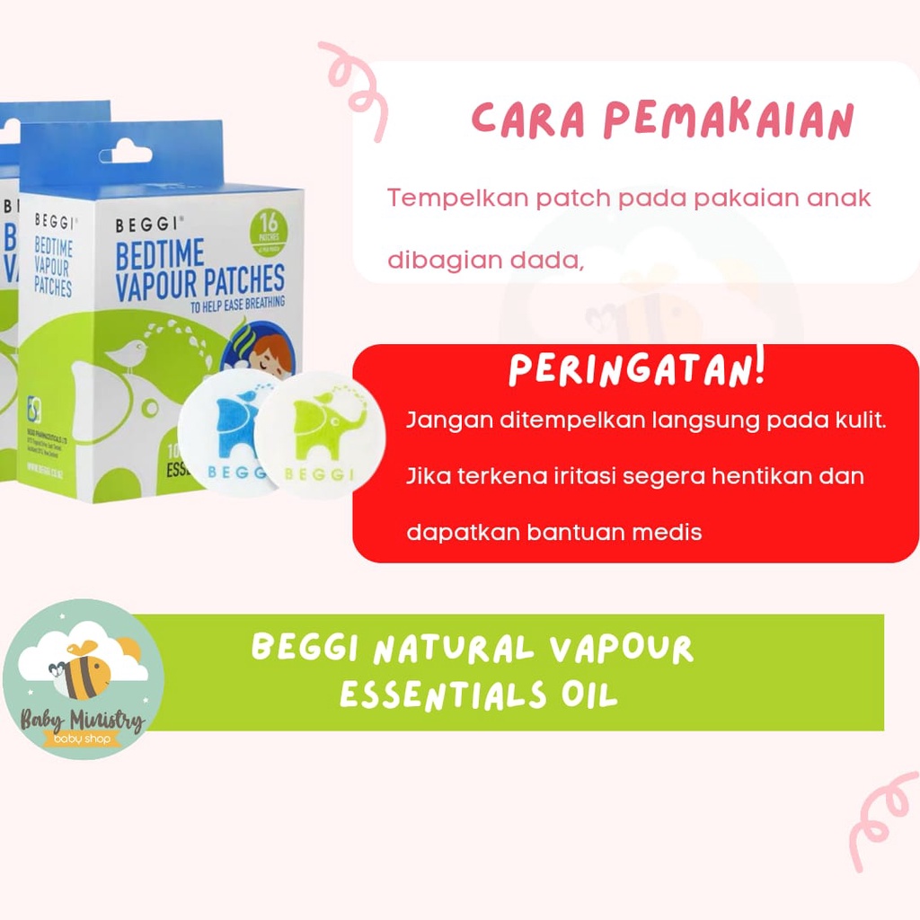 Beggi Bedtime Vapour Patches Natural Essential Oil / Ease Breathing (1 SACHET ISI 2 STIKER) / stiker pilek / patch flu dan pilek / nyenyak tidur / harum / aromaterapi / melegakkan pernafasan / batuk / hidung tersumbat / sesak nafas / pernafasan