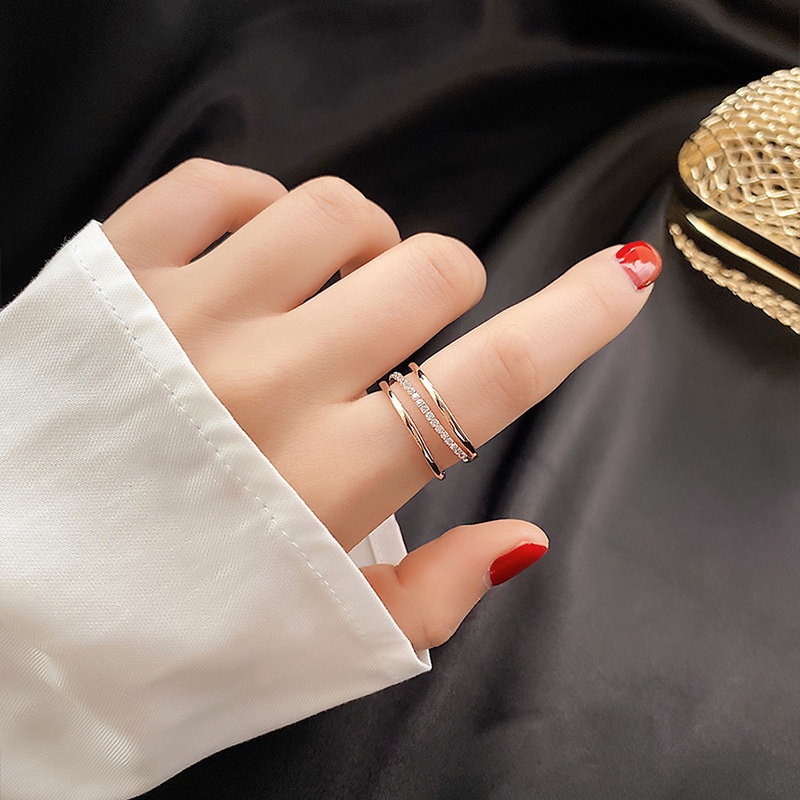 Cincin Sterling Silver S925 Hias Berlian Zirkon Warna Rose Gold Model Terbuka Gaya Korea Untuk Wanita