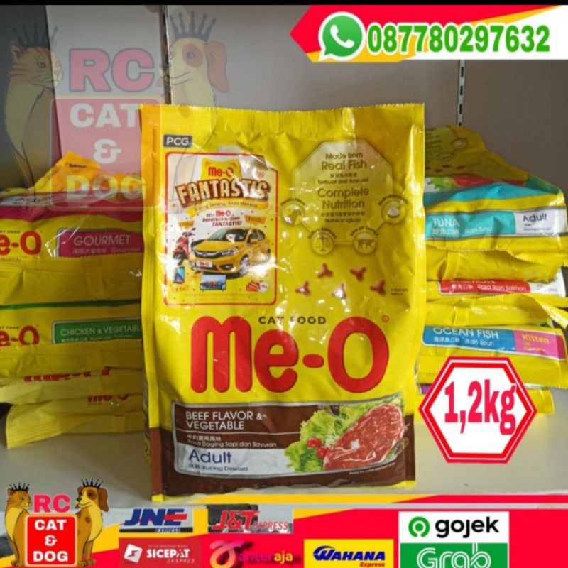 makanan kucing meo beef vegetable 1,2kg cat food rasa daging sapi makanan kering