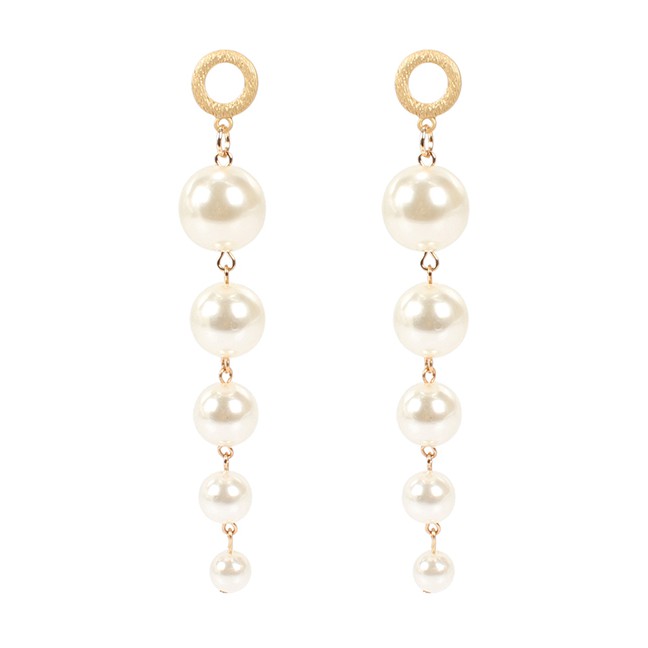 LRC Anting Tusuk Fashion Gold Color Pearl Decorated Tassel Earrings