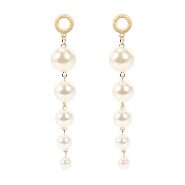 LRC Anting Tusuk Fashion Gold Color Pearl Decorated Tassel Earrings