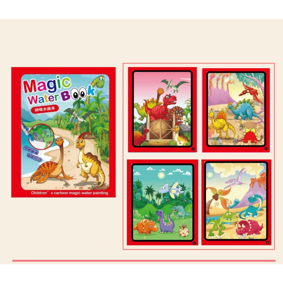 Buku gambar magic water book menggambar dengan air cocok untuk bayi dan anak-Dinosaurus