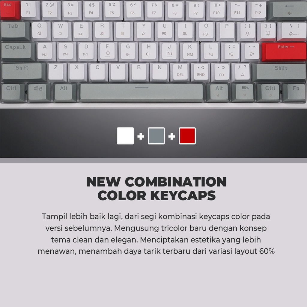 Keyboard gaming digital alliance da wired usb type-c mechanical 60 percent 61 key rainbow meca6 meca 6