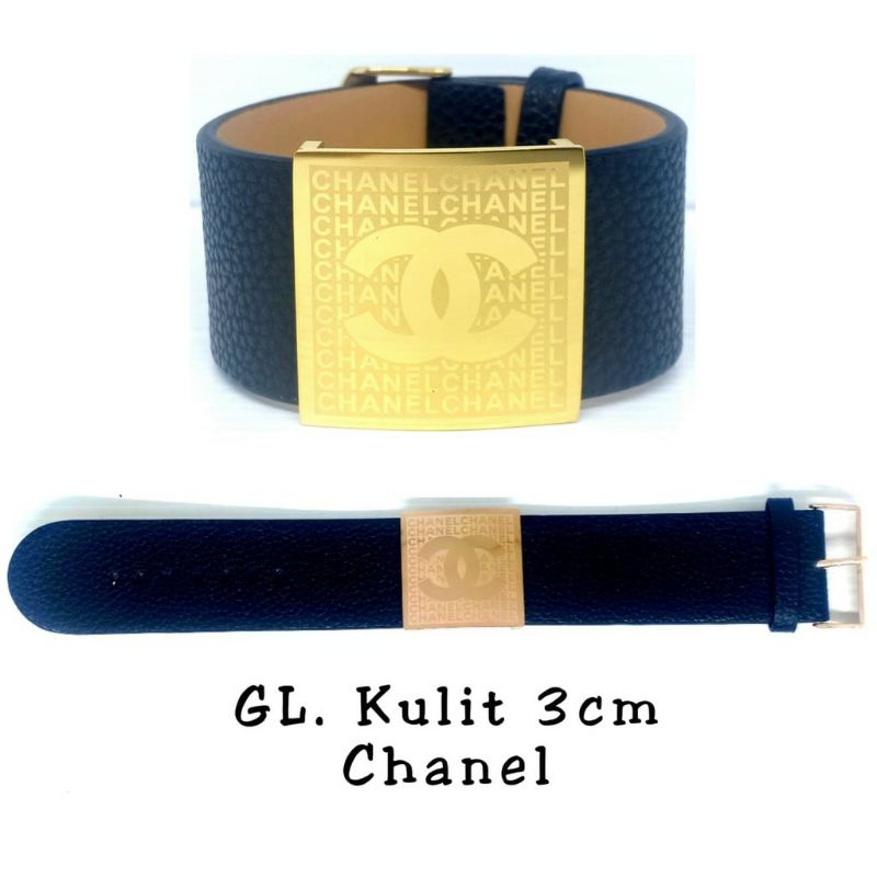 FF Gelang Kulit Kancing Titanium Branded CHENEL Polos Import Premium Anti Karat GL367