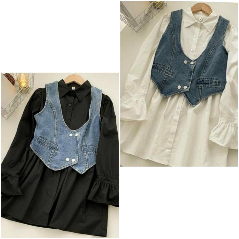 Prilly set 2in1 top/atasan remaja cewek/baju cewek kekinian/baju jeans trendi cewek/bianca top jeans