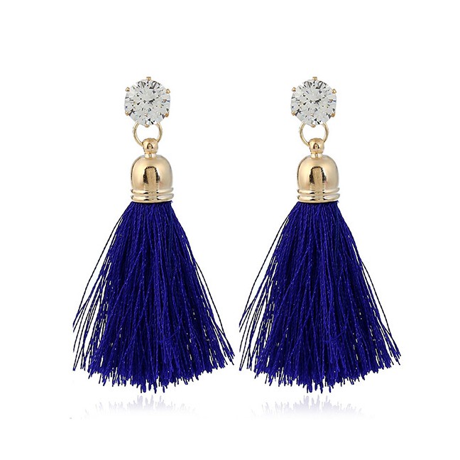 LRC Anting Tusuk Thin Trendy Diamond&amp;tassel Decorated Pure Color Simple Earrings