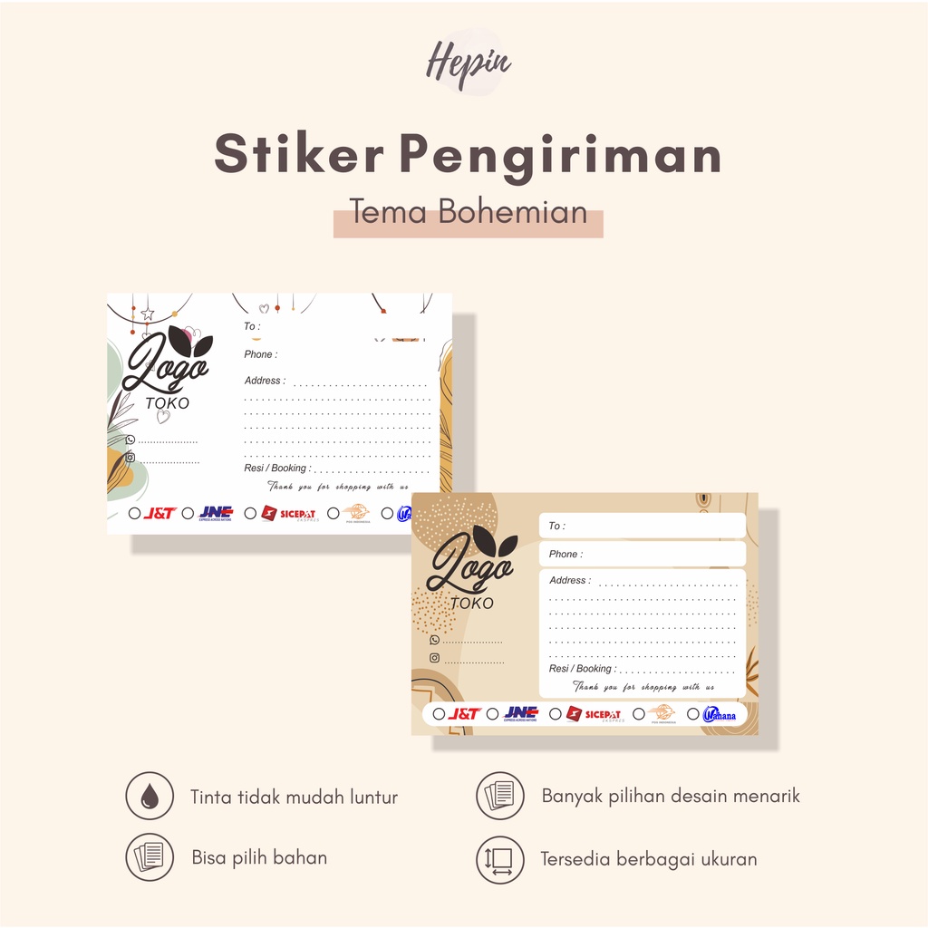 

stiker label pengiriman alamat/ murah tema BOHEMIAN/custom design/stiker resi